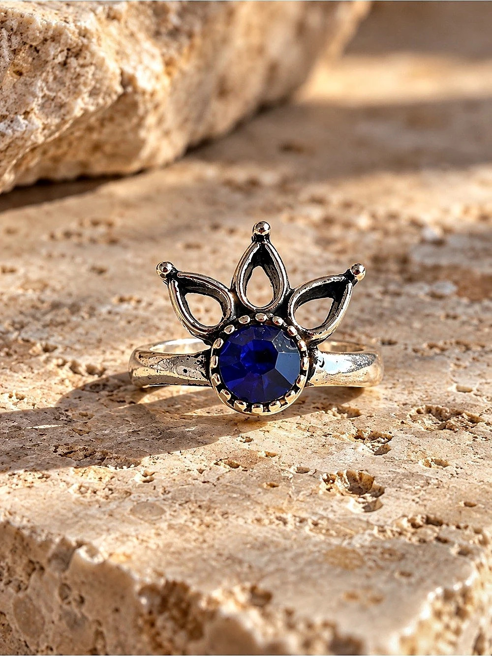 Blue Gemstone Floral Ring